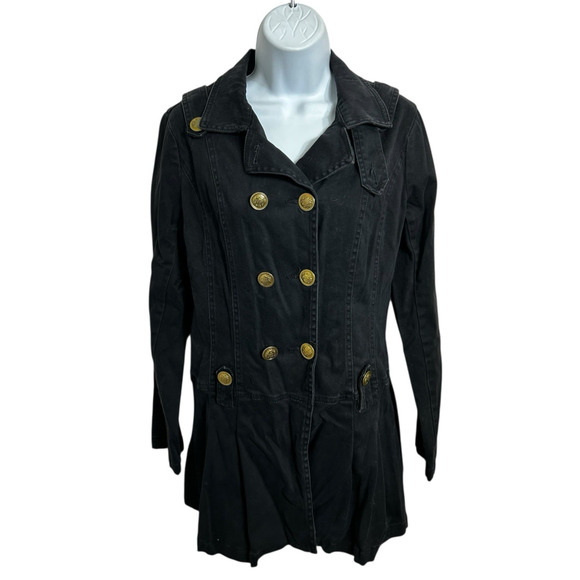 MURMUR Black Coat Sz S Dark Academia Skirted Fit Whimsy Goth Gold Buttons - Picture 8 of 8